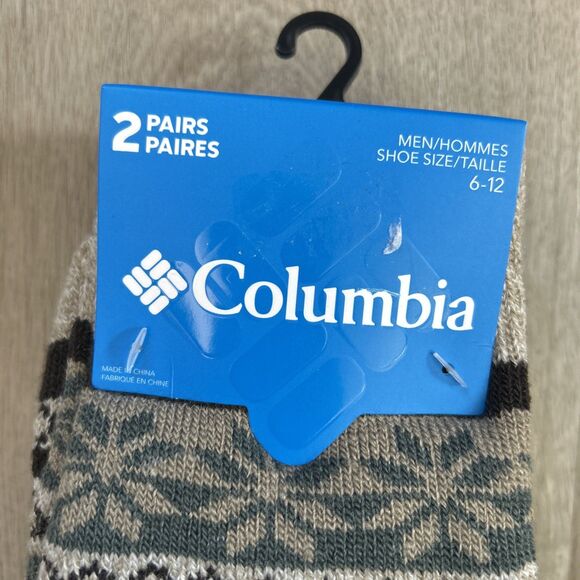 Columbia Fleece Lined Thermal Crew Socks 2Pk Brown Midweight Men’s Size 6-12 NWT - Picture 2 of 9